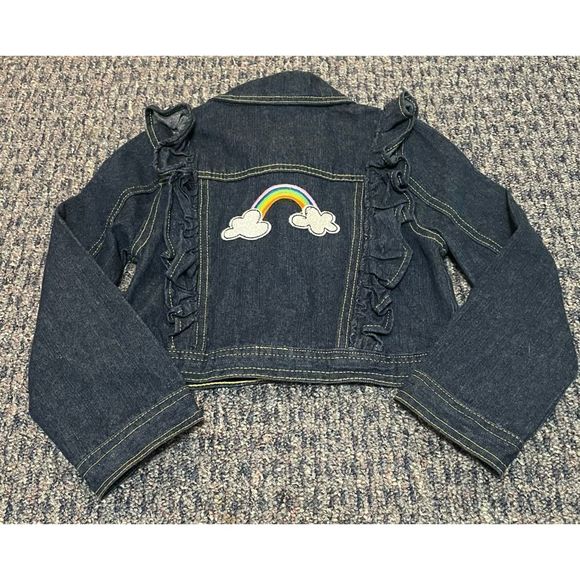 Girls Dark Jean Jacket with Rainbow on back - Picture 1 of 3